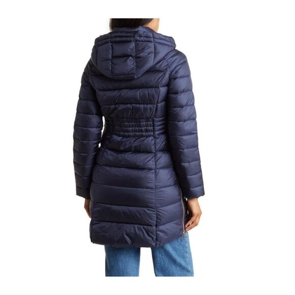 Michael Kors Womens Blue Full Zip Hooded Mid Length Puffer Jacket Sz L New - Picture 2 of 15